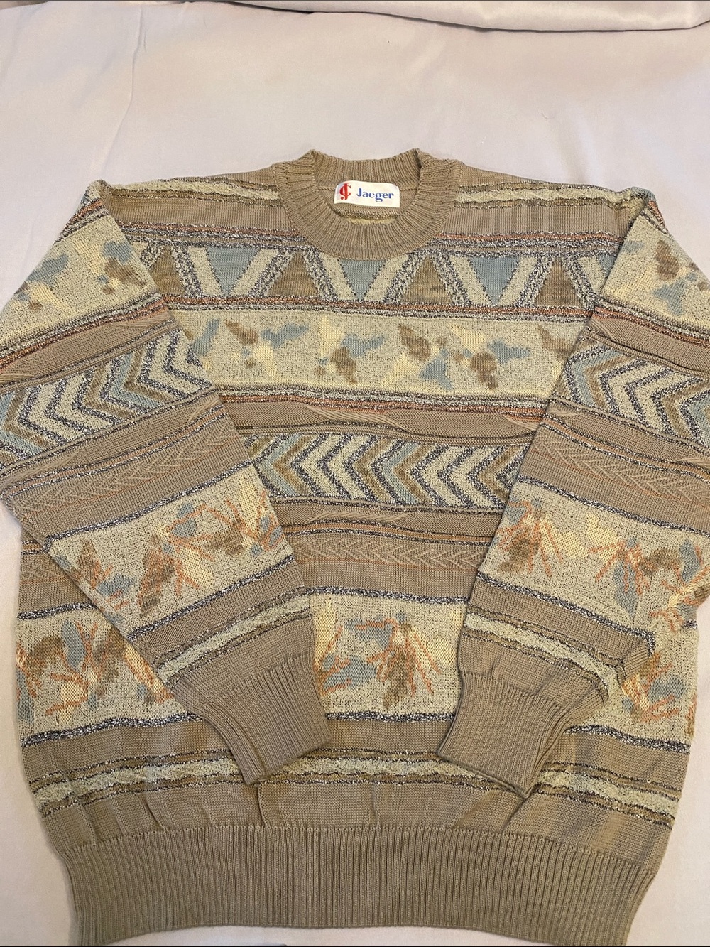 Vintage Jaeger Beige Patterned Crewneck Sweaterr L